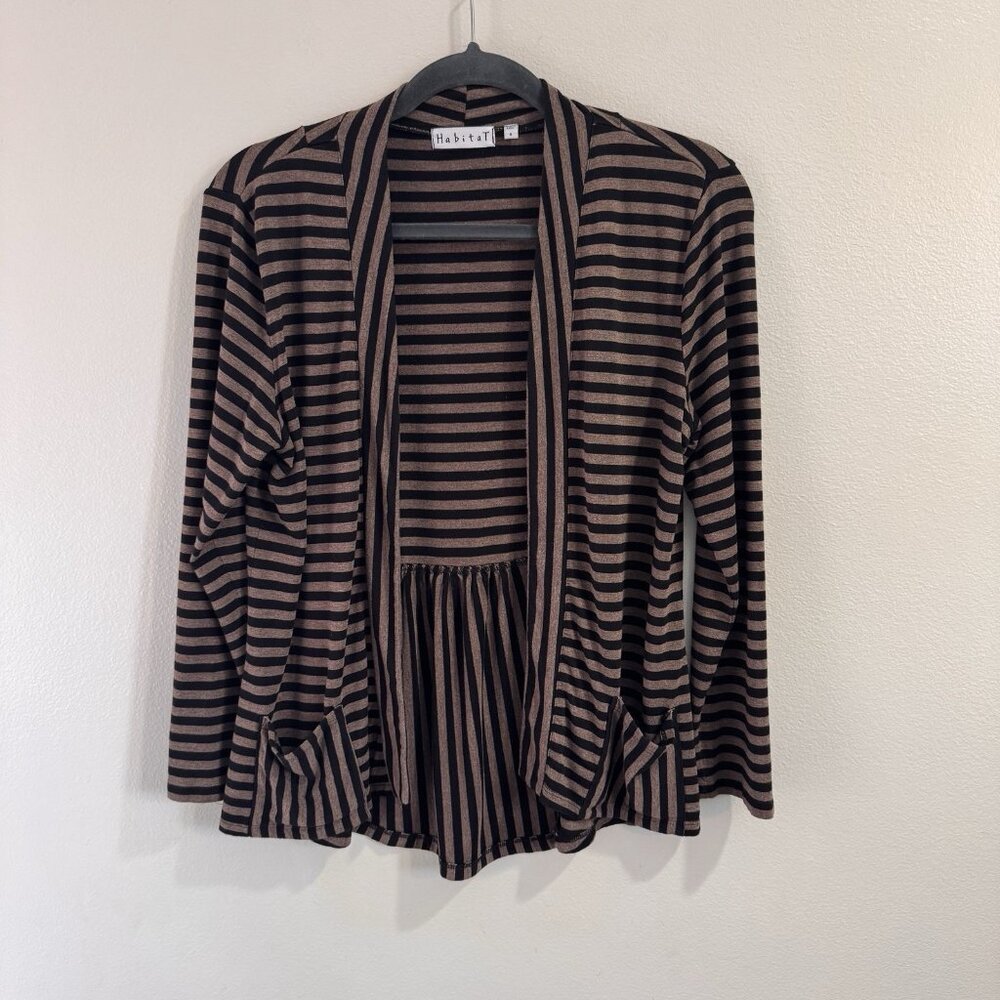 Habitat Clothes to Live In Cardigan Sweater S Striped Brown Black Jersey Knit